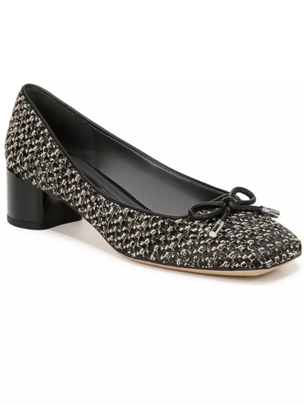 Franco Sarto Classic Black Tweed Block Heel Pump with Bow size 8 estimated